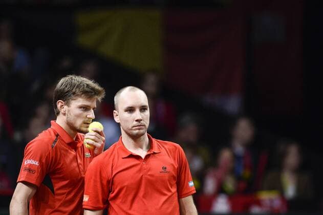 - GENT, BELGIUM: Belgian David Goffin and Belgian Steve Darcis pictured during the third game in the Davis Cup tennis World Group final between Belgium and Great Britain, a doubles game of Belgians David Goffin and Steve Darcis versus Britain s Andy and Jamie Murray, Saturday 28 November 2015 at Flanders Expo in Gent. DIRKxWAEM  x04747877x