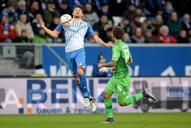 28.11.2015, xfux, Fussball 1.Bundesliga, TSG 1899 Hoffenheim - Borussia Moenchengladbach, emspor v.l. Tobias Strobl (1899 Hoffenheim), Fabian Johnson (Borussia Mönchengladbach)