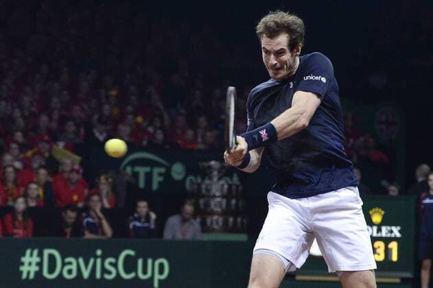- GENT, BELGIUM: Britain s Andy Murray pictured in action during the fourth game in the Davis Cup tennis World Group final between Belgium and Great Britain, a game of Belgian David Goffin versus Britain s Andy Murray, Sunday 29 November 2015 at Flanders Expo in Gent. DIRKxWAEM  x04748554x