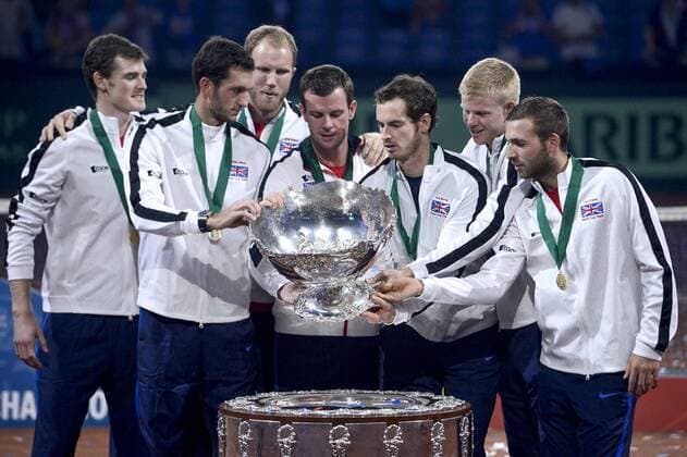 - GENT, BELGIUM: Britain s Jamie Murray, Britain s James Ward, Britain s captain Leon Smith, Britain s Andy Murray and Britain s Kyle Edmund pictured after the fourth game in the Davis Cup tennis World Group final between Belgium and Great Britain, a game of Belgian David Goffin versus Britain s Andy Murray, Sunday 29 November 2015 at Flanders Expo in Gent. Britain won the final 3 to 1. DIRKxWAEM  x04749060x