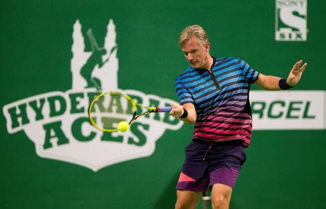 Champions Tennis League 2015, Hyderabad Aces Team Captain Thomas Johansson (SWE) Tennis - Champions Tennis League 2015 - - - Hyderabad - Telangana - India - 30 November 2015.
