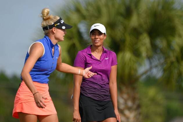 Dec. 2, 2015 - Daytona Beach, FL, United States of America - Carlie Yadloczky and Cheyenne Woods during the first round of the Final Stage of LPGA Golf Damen Q-School at LPGA International in Daytona Beach, Florida on Dec. 2, 2015...ZUMA Final Stage LPGA Q-School - ZUMAm63_
