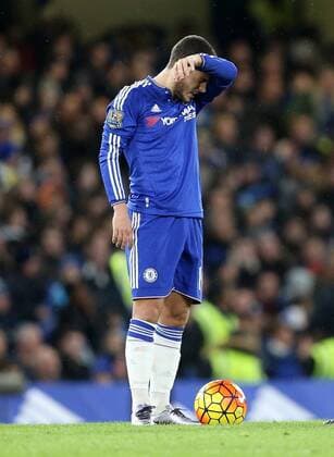 Chelsea s Eden Hazard looks on dejected after Bournemouth s opening goal Barclays Premier League - Chelsea v AFC Bournemouth - Stamford Bridge - England - 5th December 2015 - Picture David Klein Sportimage EDITORIAL USE ONLY. No use with unauthorised audio, video, data, fixture lists, club league logos or live services. Online in-match use limited to 120 images, no video emulation. No use in betting, games or single club league player publications.
