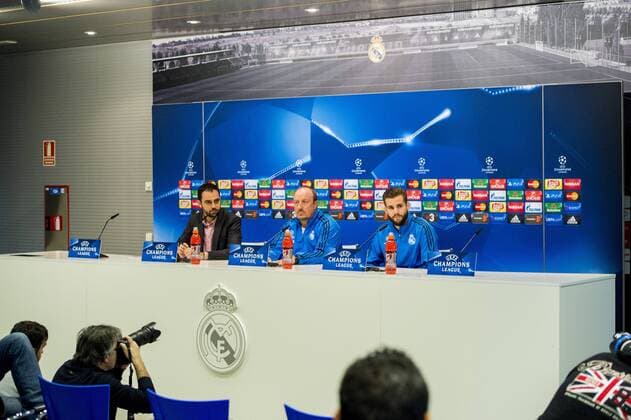 Fußball, Champions League, PK Real Madrid 151207 Real Madrids tränare Rafa Benitez och Nacho Fernandez under en presskonferens med Real Madrid den 7 december 2015 i Madrid.  Copyright: LUDVIGxTHUNMAN BB151207LT066