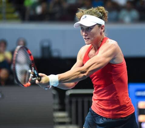 Dec. 8, 2015 - Pasay City, Manila, Philippines - MANILA, Philippines - AustraliaÃ¢â‚¬â ¢s Samantha Stosur of the Indian Aces in action during the International Premiere Tennis League (IPTL) at the Mall of Asia Arena in Pasay City, south of Manila, Philippines on December 08, 2015. International Premiere Tennis League in Manila  - ZUMAn230
