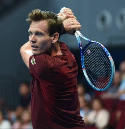 Dec. 8, 2015 - Pasay City, Philippines - MANILA, Philippines - Tomas Berdych of the UAE Royals prepares to serve the ball to his opponent Nick Krygios of the Singapore Slammers during the menÃ¢â‚¬â ¢s singles match for the International Premiere Tennis League (IPTL) at the Mall of Asia Arena in Pasay City, south of Manila, Philippines on December 08, 2015. Berdych Vs Krygios  - ZUMAn230