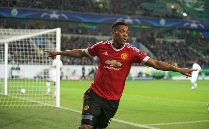 Fussball Wolfsburg 08.12..2015 Champions League VFLWolfsburg - Manchester United ManU Anthony Martial (Manchester, No.09) Jubel nach dem 0:1