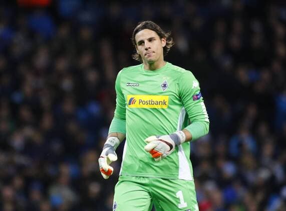 08.12.2015. The Etihad Stadium, Manchester, England. Champions League. Manchester City versus Borussia Monchengladbach. M& xf6;nchengladbach s Swiss goalkeeper Yann Sommer reacts as his team go 2-1 up just before half time. xAlanxMartinx  ActionPlus11687232