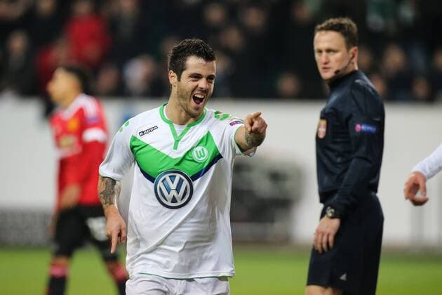 Torjubel - Torschütze Vieirinha (VfL Wolfsburg) trifft zum 2-1 - Champions League Gruppe B Saison 2015-2016 VfL Wolfsburg vs. Manchester United ManU in der Volkswagen Arena in Wolfsburg - Aktion,Deutschland, Fussball, Mann,Männer,08.12.2015