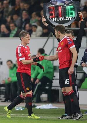Auswechslung Bastian Schweinsteiger Manchester United ManU FC) muss den Platz verlassen, es kommt Michael Carrick (Manchester United FC)