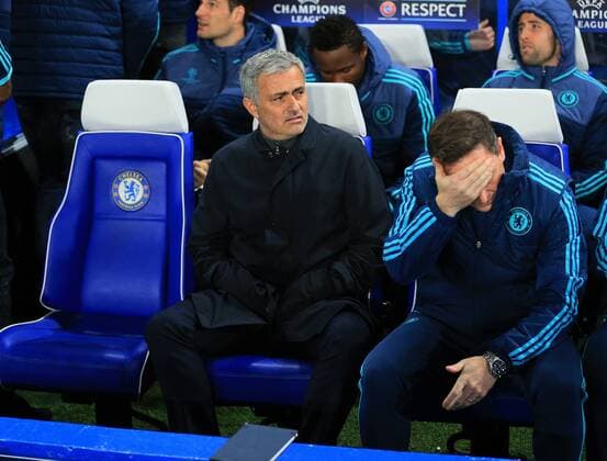 Chelsea s Jose Mourinho looks on UEFA Champions League - Chelsea v FC Porto - Stamford Bridge - England - 9th December 2015 - Picture David Klein Sportimage EDITORIAL USE ONLY. No use with unauthorised audio, video, data, fixture lists, club league logos or live services. Online in-match use limited to 120 images, no video emulation. No use in betting, games or single club league player publications.