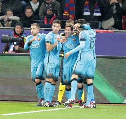 Championsleague , Bayer 04 Leverkusen vs. FC Barcelona Barca Championsleague , Bayer 04 Leverkusen vs. FC Barcelona Lionel Andres Messi (Barcelona) freut sich über sein Tor zum 1:0 nphxBratic
