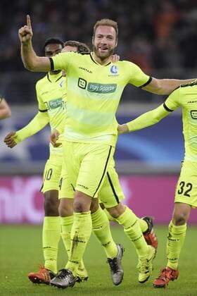 - GENT, BELGIUM: Gent s Laurent Depoitre celebrates after scoring during a soccer game between Belgian team KAA Gent and Russian club FC Zenit Saint Petersburg, Wednesday 09 December 2015, in Gent, the sixth and last day of the group stage the UEFA Champions League competition, in group H. YORICKxJANSENS  x04754600x