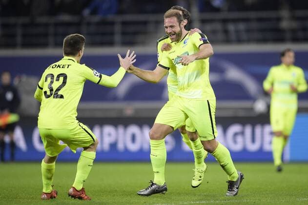 - GENT, BELGIUM: Gent s Laurent Depoitre celebrates after scoring during a soccer game between Belgian team KAA Gent and Russian club FC Zenit Saint Petersburg, Wednesday 09 December 2015, in Gent, the sixth and last day of the group stage the UEFA Champions League competition, in group H. YORICKxJANSENS  x04754598x