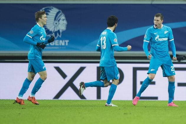 - GENT, BELGIUM: Zenit s Artem Dzyuba celebrate after scoring during a soccer game between Belgian team KAA Gent and Russian club FC Zenit Saint Petersburg, Wednesday 09 December 2015, in Gent, the sixth and last day of the group stage the UEFA Champions League competition, in group H. JASPERxJACOBS  x04754681x
