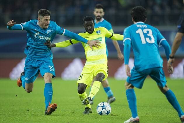 - GENT, BELGIUM: Zenit s Javi Garcia and Gent s Nana Asare fight for the ball during a soccer game between Belgian team KAA Gent and Russian club FC Zenit Saint Petersburg, Wednesday 09 December 2015, in Gent, the sixth and last day of the group stage the UEFA Champions League competition, in group H. JASPERxJACOBS  x04754684x