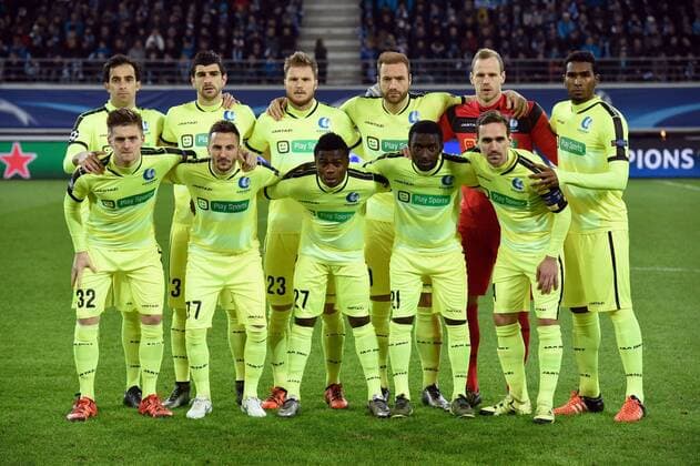 UEFA Champions League 2015 2016 - KAA Gent - Hintere Reihe v.li.: Sven Kums, Stefan Mitrovic, Lasse Nielsen, Laurent Depoitre, Matz Sels, Renato Neto; vorn: Thomas Foket, Danijel Milicevic, Moses Simon, Nana Asare, Rafinha. Photonews Panoramic 