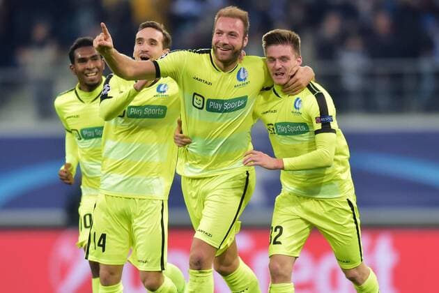 Depoitre Laurent forward of KAA Gent celebrates scoring 1-0 FOOTBALL : La Gantoise vs Zenith Saint Petersbourg - Ligue des Champions - 09 12 2015 Photonews Panoramic 