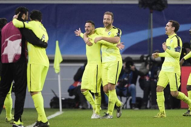 - GENT, BELGIUM: Gent s Danijel Milicevic and Gent s Laurent Depoitre celebrate during a soccer game between Belgian team KAA Gent and Russian club FC Zenit Saint Petersburg, Wednesday 09 December 2015, in Gent, the sixth and last day of the group stage the UEFA Champions League competition, in group H. YORICKxJANSENS  x04754695x