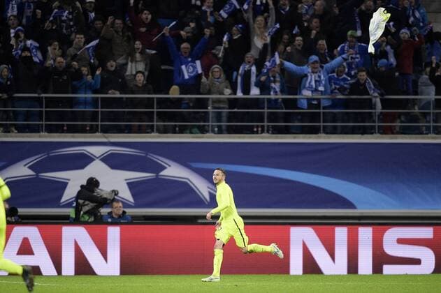 - GENT, BELGIUM: Gent s Danijel Milicevic celebrates after scoring during a soccer game between Belgian team KAA Gent and Russian club FC Zenit Saint Petersburg, Wednesday 09 December 2015, in Gent, the sixth and last day of the group stage the UEFA Champions League competition, in group H. YORICKxJANSENS  x04754694x