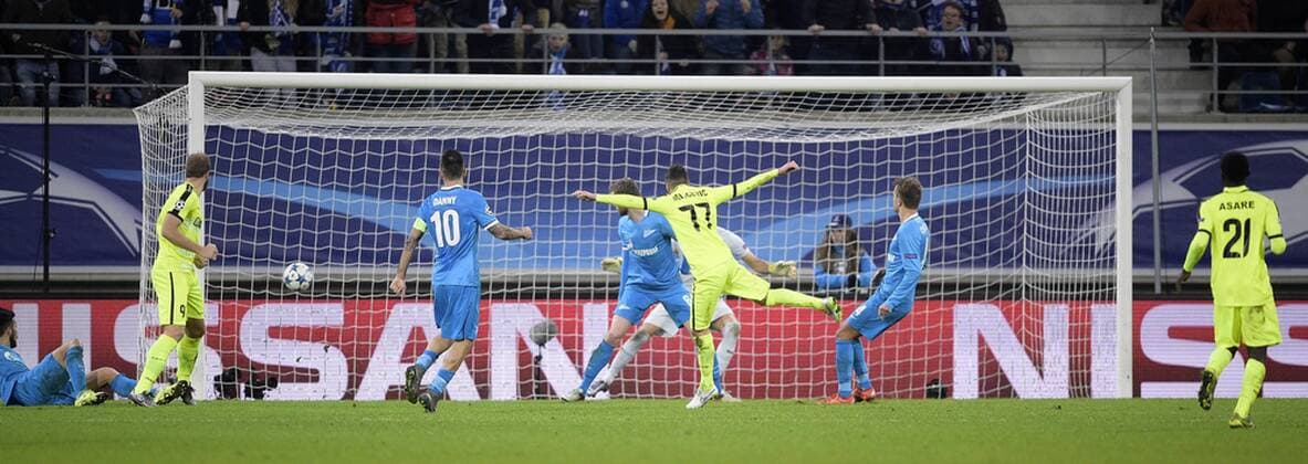 - GENT, BELGIUM: Gent s Danijel Milicevic scoring the 2-1 goal during a soccer game between Belgian team KAA Gent and Russian club FC Zenit Saint Petersburg, Wednesday 09 December 2015, in Gent, the sixth and last day of the group stage the UEFA Champions League competition, in group H. YORICKxJANSENS  x04754691x