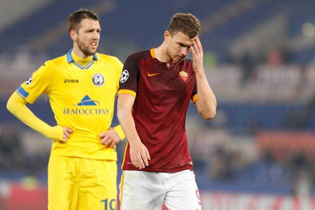 FuÃŸball, Champions League, AS Rom - BATE Baryssau 09.12.2015. Stadio Olimpico, Rome, Italy. Champions League. Roma versus Bate Borisov. Dzeko Edin disappointed with a close miss xACTIVAx  ActionPlus11687551