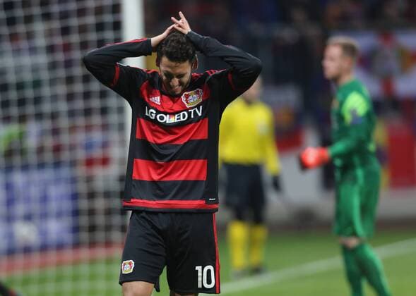 Leverkusen, Germany, 9th Dec 2015. Champions League, Bayer 04 Leverkusen vs FC Barcelona Barca Hakan Calhanoglu (Leverkusen) nach verpasster Torchance.
