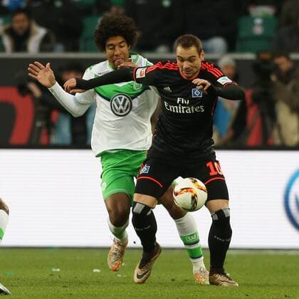 Dante, Pierre Michel Lasogga Aktion Spielszene Zweikampf Fußball Fussball DFL erste 1.Bundesliga Herren Saison 2015 2016 12.12.2015 VfL Wolfsburg vs. Hamburger SV HSV