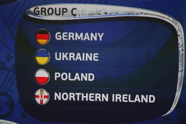 Themen der Woche - Sport Bilder des Tages - SPORT 12.12.2015, xjfx, Fussball EM 2016 Auslosung Gruppen, emspor, v.l. Gruppe C Tabelle, Deutschland, Ukraine, Polen und Nord Irland