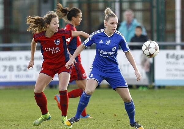 SC Sand - FF USV Jena Julia ARNOLD, USV Jena - Cecilie SANDVEJ, SC Sand, Aktion quer, Fußball, Frauen, Allianz-Frauen-Bundesliga Saison 2015 2016