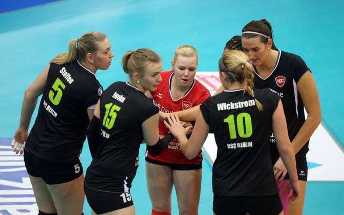 Allianz MTV Stuttgart - Köpenicker SC Berlin Deutschland, Stuttgart, 13.11.2015, Volleyball, 1. Bundesliga Frauen, Saison 2015 2016, Allianz MTV Stuttgart - Köpenicker SC Berlin: Spielerinnen Köpenicker SC Berlin.