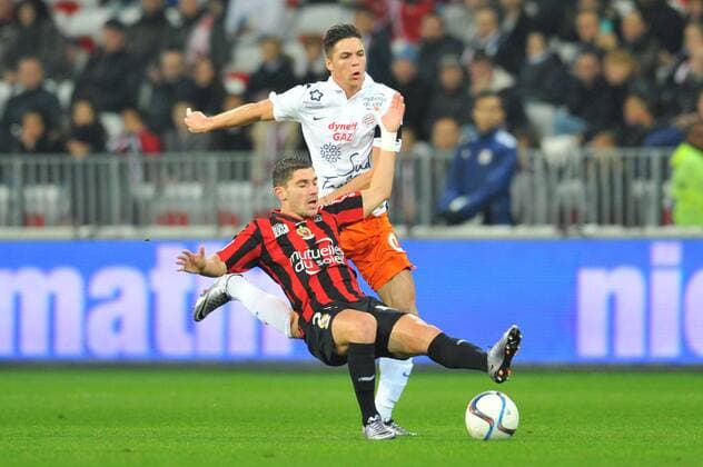 Fußball, OGC Nizza - Montpellier HSC Jonas MARTIN (mon) - JEREMY PIED (nice) FOOTBALL : OGC Nice vs Montpellier HSC - Ligue 1 - 18 12 2015 FEPx 