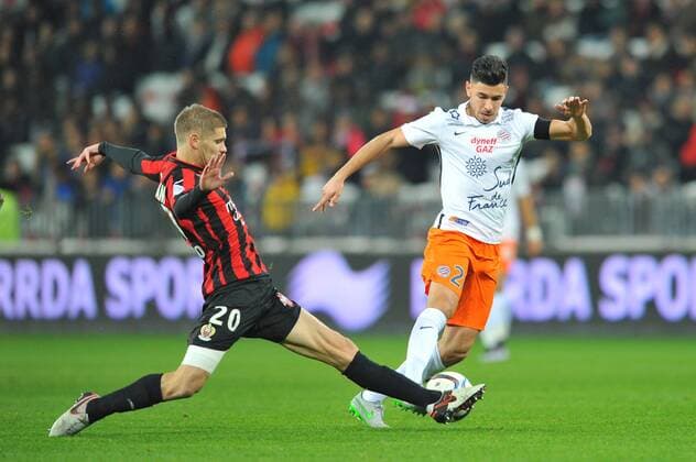 Morgan SANSON (mon) - MAXIME LE MARCHAND (nice) FOOTBALL : OGC Nice vs Montpellier HSC - Ligue 1 - 18 12 2015 FEPx 