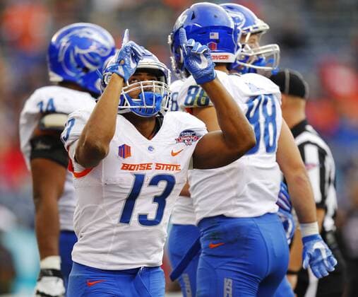 Dec. 23, 2015 - San Diego, CA, USA - SAN DIEGO, CA -DEC. 23, 2015 - Boise State s Jeremy McNichols celebrates his second touchdown in the 1st quarter against Northern Illinois University during the Poinsettia Bowl. San Diego USA - ZUMAs44_ DEC 23 2015 San Diego Approx USA San Diego Approx DEC 23 2015 Boise State S Jeremy celebrates His Second Touchdown in The 1st Quarter against Northern Illinois University during The Poinsettia Bowl San Diego USA ZUMAs44_ Dec 23 2015 San Diego CA USA SAN DIEGO CA DEC 23 2015 Boise State s Jeremy McNichols c - ZUMA2