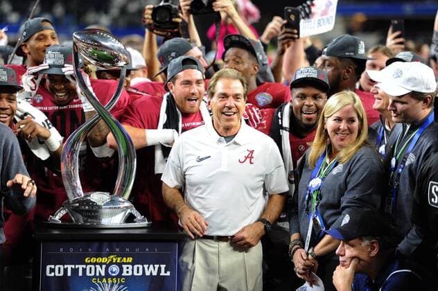 December 31, 2015 - Arlington, Texas - Alabama Crimson Tide head coach NICK SABAN and team celebrate after beating Michigan State 38-0 at the Goodyear Cotton Bowl Classic at the AT&T Stadium in Arlington, Texas. NCAA College League USA Football 2015 - Alabama Beats Michigan State 38-0 - ZUMAc04_