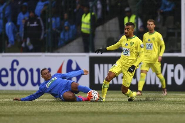 Ermir Lenjani (Nantes) vs Bruel Allan ( Le Blanc Mesnil ) FOOTBALL : Le Blanc Mesnil vs FC Nantes Ligapokal Frankreich - Coupe de la Ligue - 02 01 2016 - GwendolineLeGoffx 