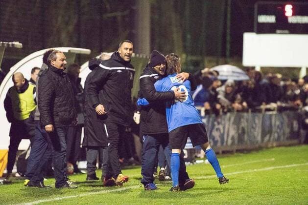 Fußball, Coupe de France, FC Chambly Thelle - Stade Reims B. Luzi chambly, Youcef TOUATI - Fussball Frankreich, Coupe de France, FC Chambly vs. Stade de Reims - 02 01 2016 STEPHANEValade Panoramic 