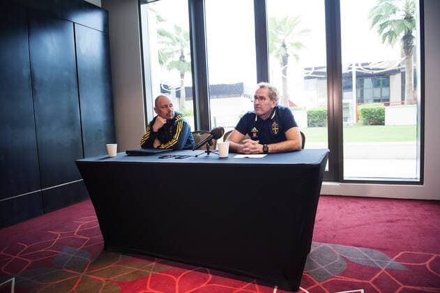 Fußball, Nationalteam Schweden, PK mit Erik Hamren 160103 Sveriges förbundskapten Erik Hamren under en presskonferens den 3 januari 2016 i Abu Dhabi.  Copyright: JOHANNAxLUNDBERG BB160103JL019