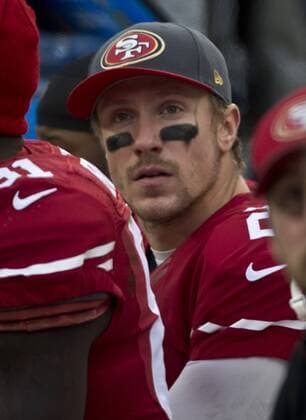 San Francisco 49ers quarterback Blaine Gabbert (2) the defense play on the big screen in the fourth quarter against the St. Louis Rams at Levi s Stadium in Santa Clara, California on January 3, 2016. The 49ers defeated the Rams 19-16 in overtime.  SXP2016010308 TERRYxSCHMITT