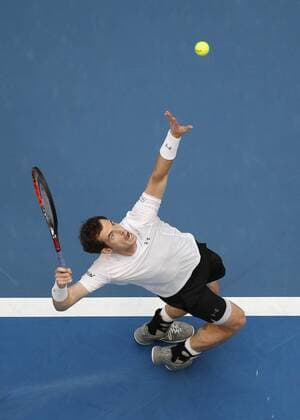 Jan. 4, 2016 - Perth, Australia - ANDY MURRAY (GBR) serves the ball against KENNY De SCHEPPER (FRA) during the men s singles match on Day 2 at the Hopman Cup tennis tournament in Perth, Australia. Sports News - Jan. 4, 2016 - ZUMAk129