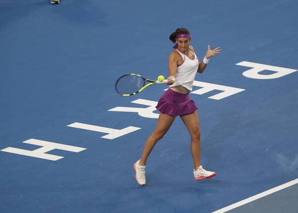 Jan. 4, 2016 - Perth, Australia - CAROLINE CARCIA (FRA) returns a serve against HEATHER WATSON (GBR during the women s singles on Day 2 at the Hopman Cup tennis tournament in Perth, Australia. Sports News - Jan. 4, 2016 - ZUMAk129