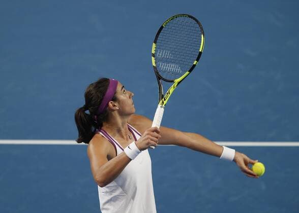 Jan. 4, 2016 - Perth, Australia - CAROLINE CARCIA (FRA) prepares to serve a ball against HEATHER WATSON (GBR) during the women s singles on Day 2 at the Hopman Cup tennis tournament in Perth, Australia. Sports News - Jan. 4, 2016 - ZUMAk129