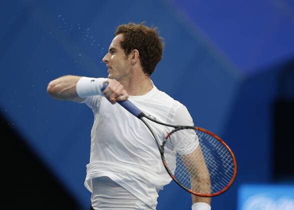 Jan. 4, 2016 - Perth, Australia - ANDY MURRAY (GBR) hits a shot against KENNY De SCHEPPER (FRA) during the men s singles match on Day 2 at the Hopman Cup tennis tournament in Perth, Australia. Sports News - Jan. 4, 2016 - ZUMAk129