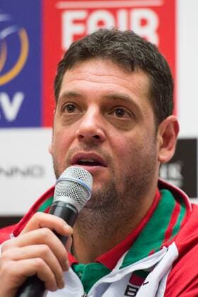 04.01.2016, Max Schmeling Halle, Berlin Volleyball, Olympiaqualifikation, Pressekonferenz Plamen Konstantinov (Trainer Coach BUL)