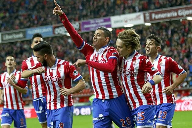 Spanish League match between Sporting and Getafe. In this picture, Sanabria celebrates his goal. xTUERO-ARIASx 