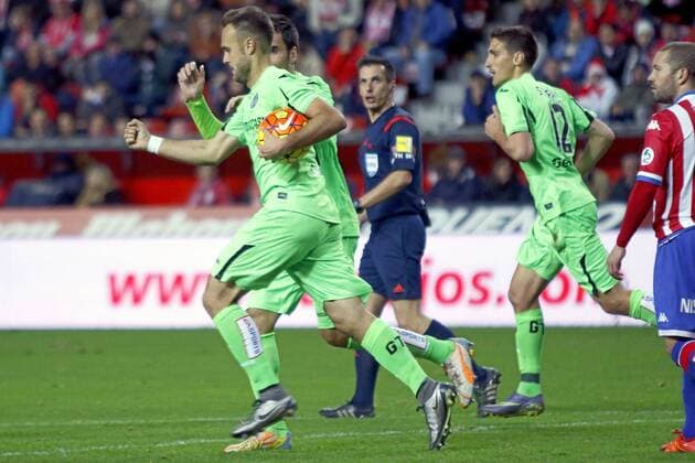 Spanish League match between Sporting and Getafe. In this picture, Cala celebrates his goal. xTUERO-ARIASx 