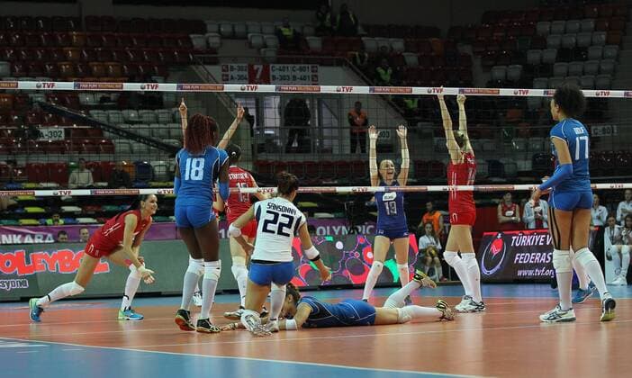 2016 European Olympic Qualification Pool B dAY 2 - match Italy and Russia at Baskent Volleyball Hall in Ankara on January 5, 2016. Final Score: Italy 1 - Russia 3 Pictured: Anna Malova 19 of Russia. 