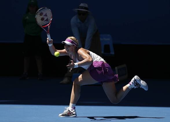 Jan. 6, 2016 - Perth, Western Australia, Australia - SABINE LISICKI (GBR) hits a forehand shot against Caroline Carcia (FRA) during the women s singles match on Day 4 at the Hopman Cup tennis tournament in Perth, Australia. Hopman Cup Tennis - ZUMAk129