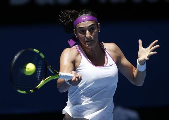 Jan. 6, 2016 - Perth, Western Australia, Australia - CAROLINE CARCIA (FRA) hits a forehand shot against Sabine Lisicki (GER) during the women s singles match on Day 4 at the Hopman Cup tennis tournament in Perth, Australia. Hopman Cup Tennis - ZUMAk129