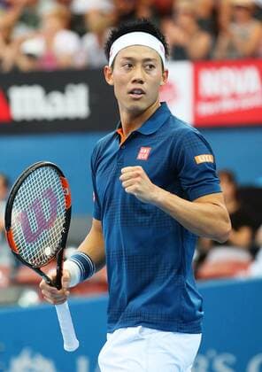 Tennis, ATP-Turnier in Brisbane Nishikori opens with win at Brisbane International Japan s Kei Nishikori pumps his fist after defeating Mikhail Kukushkin of Kazakhstan 6-3, 6-4 in the second round of the Brisbane International in Australia on Jan. 6, 2016. The second-seeded Nishikori advanced to the quarterfinals. 